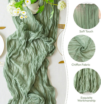 Sioloc 5 Pack Sage Green Cheesecloth Table Runner Fall Autumn Decor for Home 10ft Table Cloth for Tea Wedding Birthday Party Baby Bridal Shower Halloween Thanksgiving