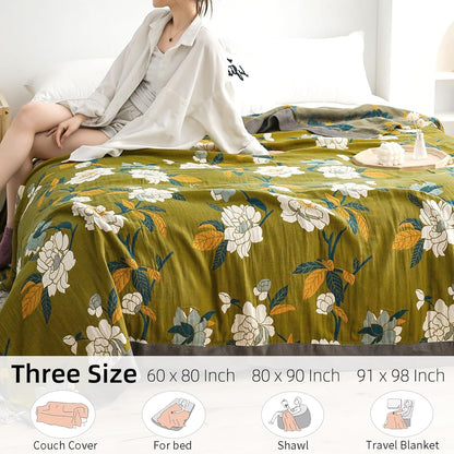 Boho Throw Blanket for Bed - 100% Pure Cotton Ultra Soft Rustic Quilt - Farmhouse Decor Bed Blankets, All Season Rustic Throw for Sofa Couch Chair(80''x 90'', Flower Branch)
