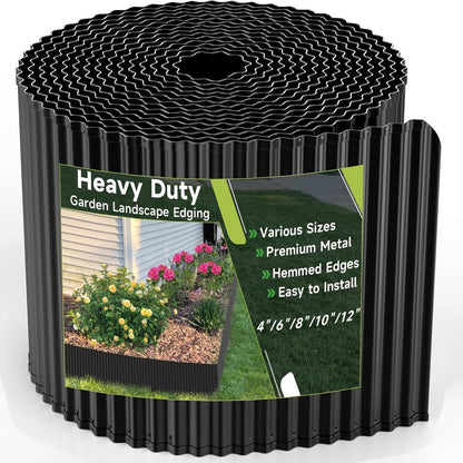 Corrugated Garden Edging,6"×20Ft Galvanized Steel Landscape Edging & Lawn Edging Border,Metal Garden Border for Flower Beds,Garden,Lawn,Raised Beds & Tree Surrounds(Black)