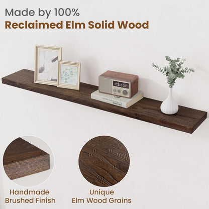 Floating Shelves for Wall Decor, 8 Inch Deep Rustic Solid Elm Wood Floating Shelves Wall Mounted, Wall Shelves with Invisible Bracket for Living Room Bathroom Bedroom Kitchen, 48 Inch Set of 1, Walnut