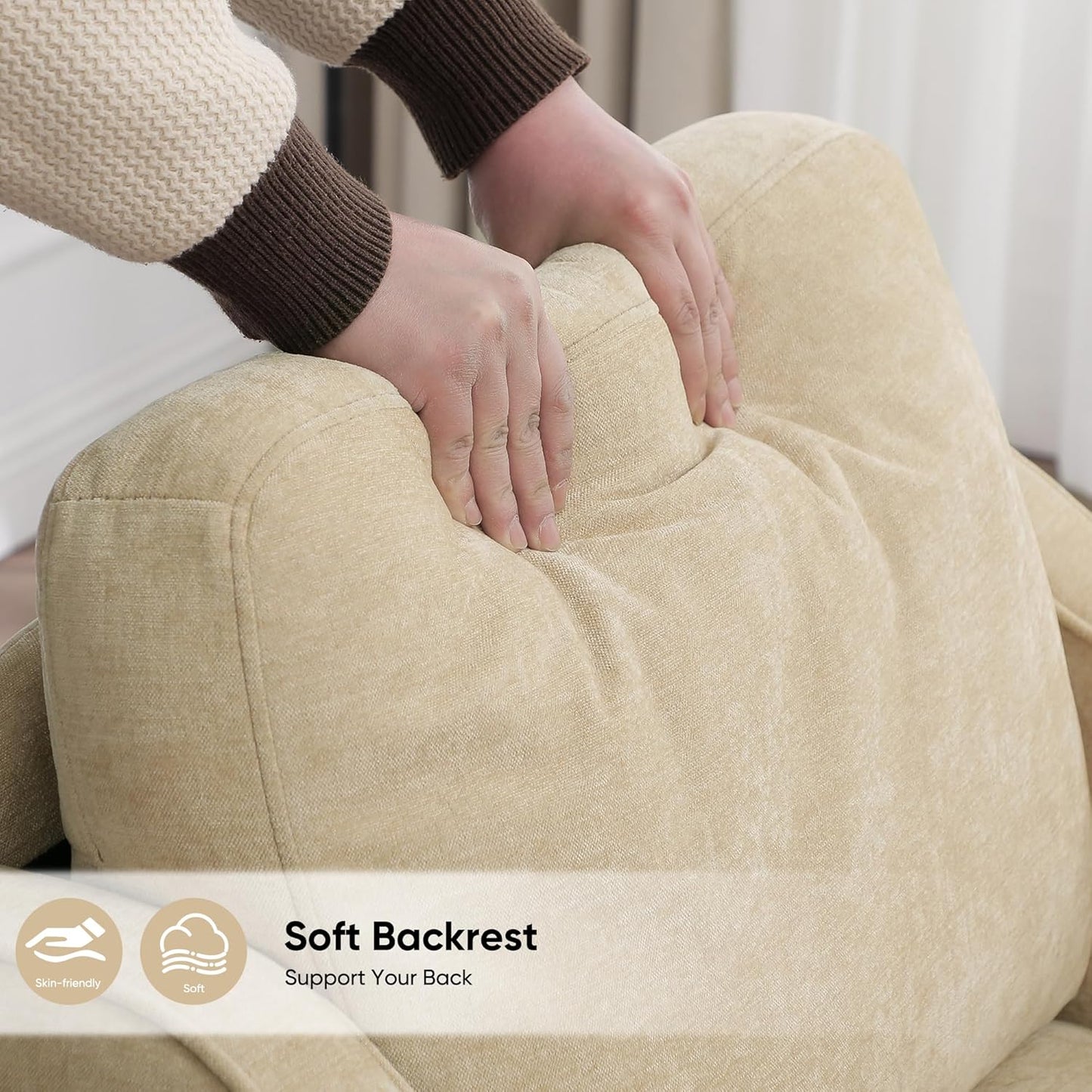 Accent Chair for Living Room, Mid Century Modern Reading Chair for Bedroom, Upholstered Armchair with Side Pockets, Comfy Single Sofa Side Chair for Office, Apartment, Small Room, Light Brown