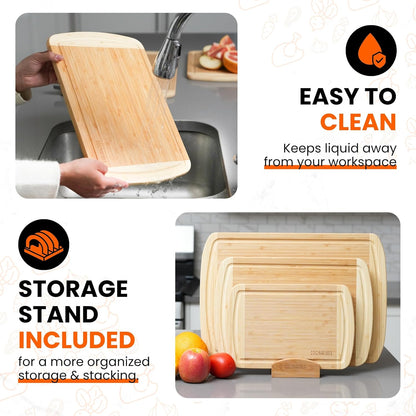Bamboo Cutting Board Set – Charcuterie & Chopping Boards for Kitchen, Large & Small Sizes, Safe Cutting Boards for Meat, Cheese, Pizza – Home & Kitchen Gift Idea