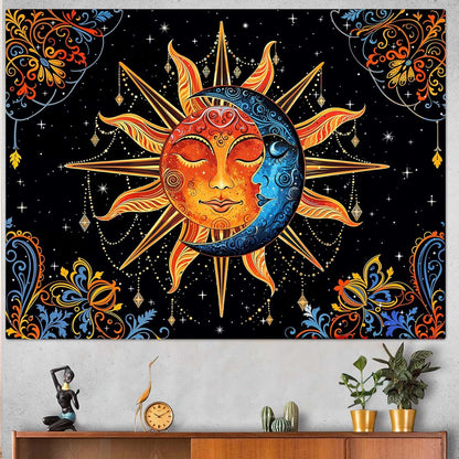 Lunerfex Sun and Moon Tapestry Mandala Wall Tapestry, Cute Tapestries for Bedroom Ceiling Tapestries Wall Hanging for Bedroom Living Room Decor Sun-1 60"x80"