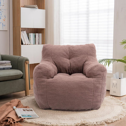 Recaceik Bean Bag Chairs, Tufted Soft Stuffed Bean Bag Chair with Filler, Fluffy Lazy Sofa Chair Lounger, Comfy Giant Bean Bag Chair for Bedroom, Living Room, Brown