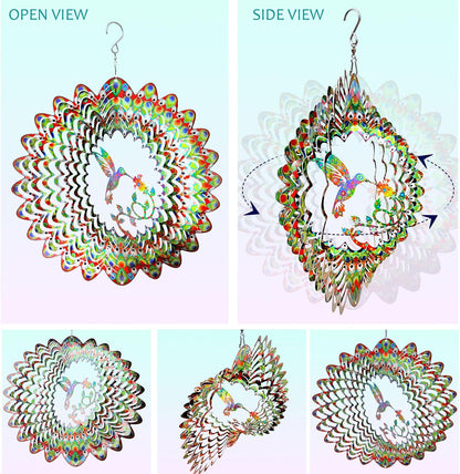 Hummingbird Wind Spinner for Yard and Garden,12in 3D Wind Spinner Hummingbird Gift for Women/Mother/Father/Men,Hanging Bird Wind Catchers Kinetic Yard Art Ornaments Outdoor Wind Sculptures