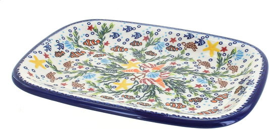 Blue Rose Polish Pottery Atlantis Medium Rectangular Serving Platter