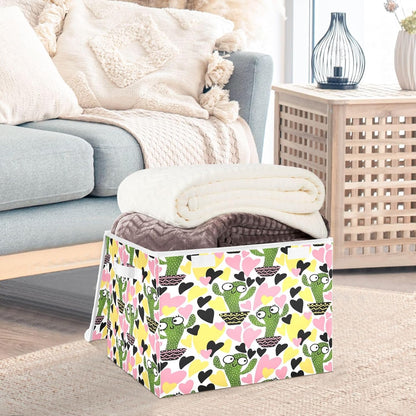 susiyo Cactus Seamless Floral fabric storage baskets with lids,Collapsible Storage Boxes,Foldable storage boxes with handles for Home,Office,Closet Organization