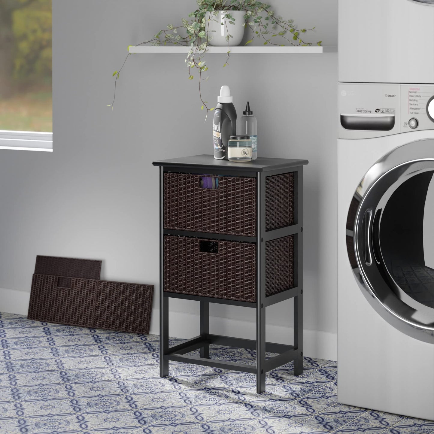 Winsome Omaha Home Storage Rack with 3 Baskets, Stackable Storage Bins for Home Organizing
