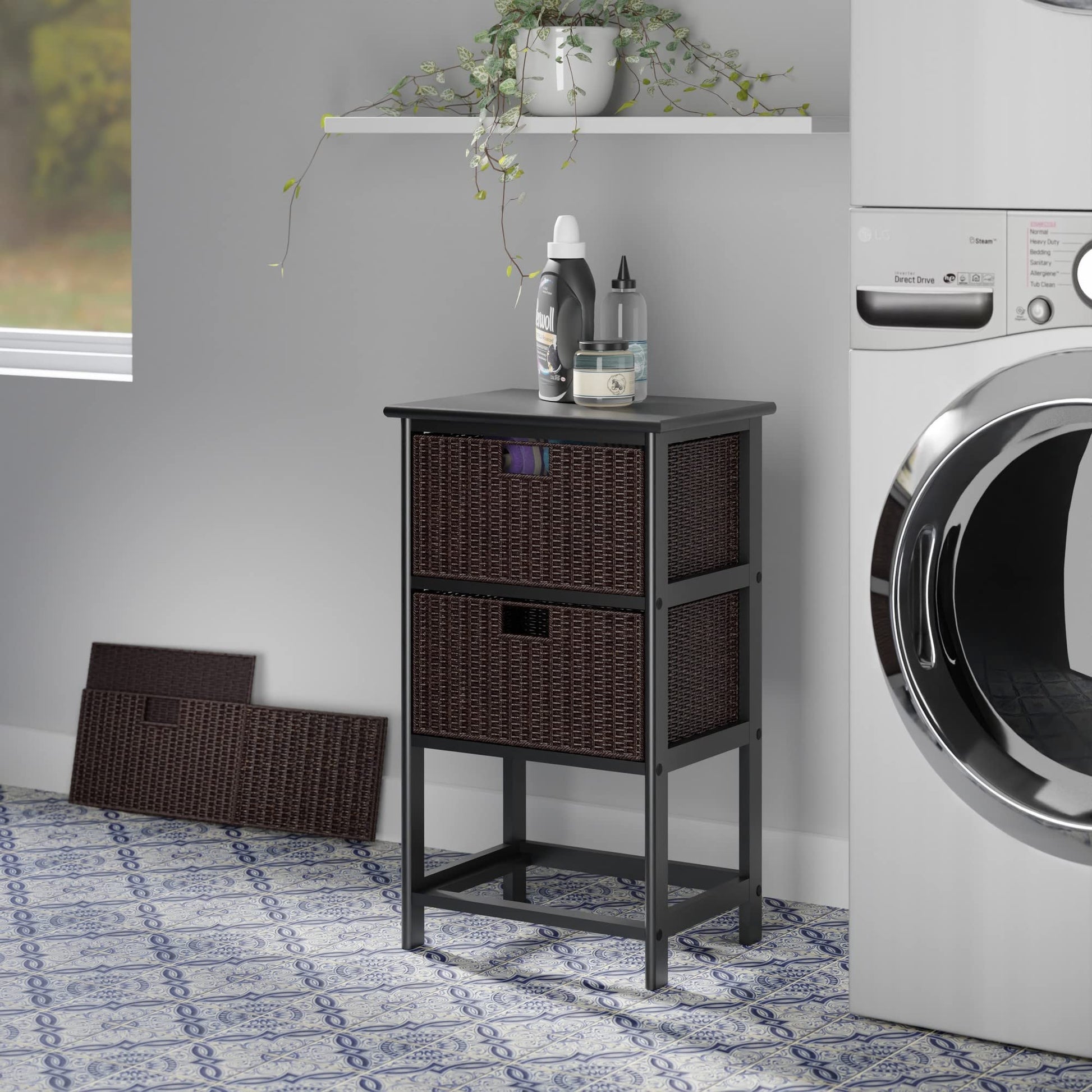 Winsome Omaha Home Storage Rack with 3 Baskets, Stackable Storage Bins for Home Organizing