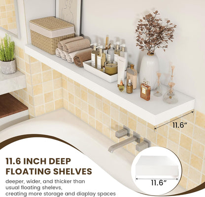 White Floating Shelves for Wall - 55 Inch Wide x 12 Inch Deep Wall Shelves Set of 1 - Rustic White Wood Shelves for Living Room, Bathroom, Laundry Room, Bedroom, Kitchen, Home Office