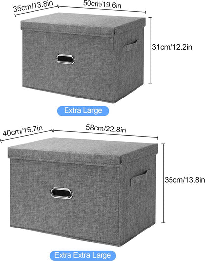 Large Linen Fabric Foldable Storage Bins with Removable Lid and Handles, Washable Storage Box Organizer Containers Baskets Cube with Cover for Bedroom,Office(Cream, XXL(2-Pack))
