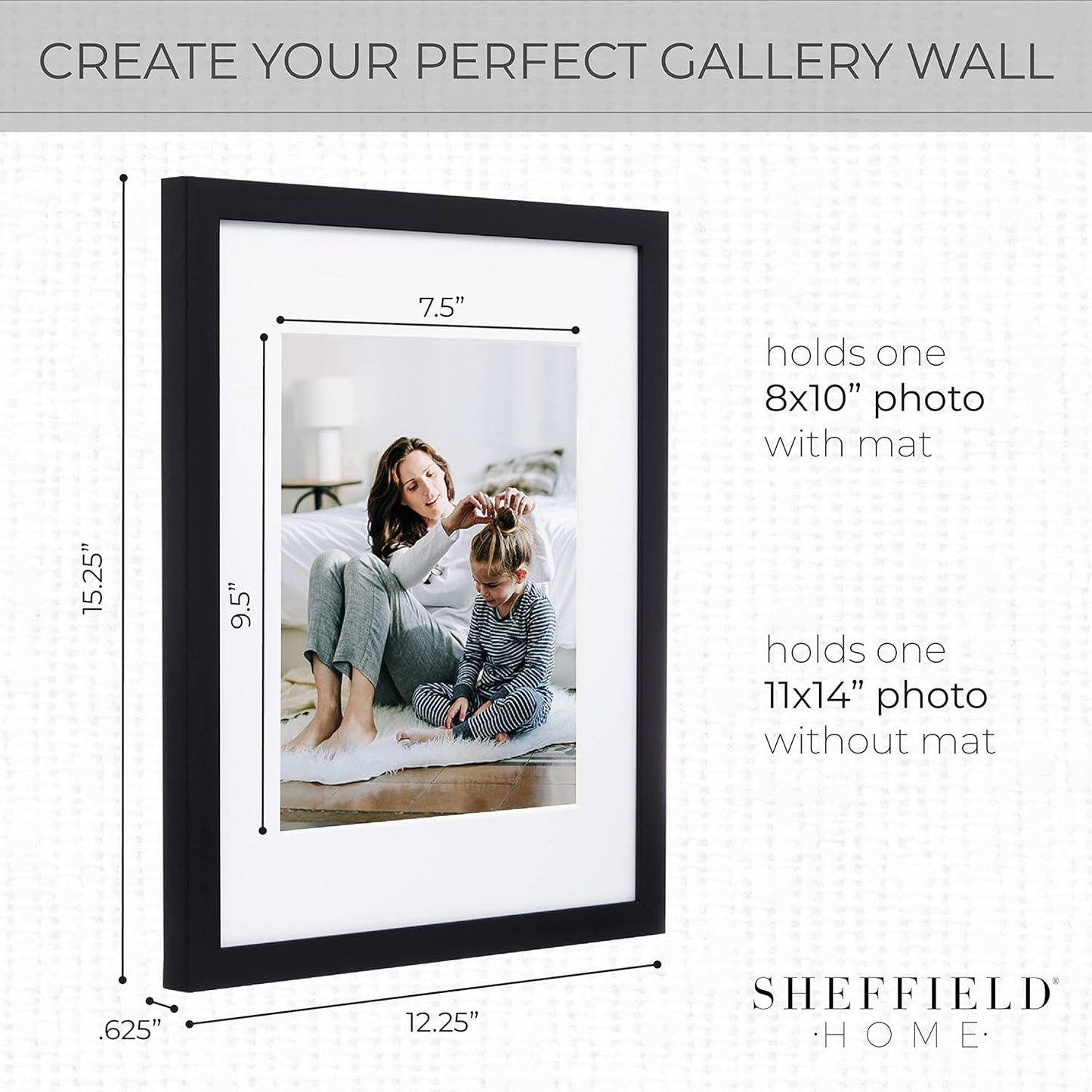 Sheffield Home 9 Piece Gallery Wall Frame Set, 11x14 in. matted to 8x10 in. (Matte Black)