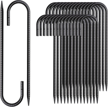 Rebar Stakes 12 Inch J Hook Ground Stakes Heavy Duty 30 Pack Chain Link Fence Stakes Galvanized Anchors Metal Tent Stakes for Wire Fencing Concrete Forming Trampolines Camping Canopies Shed Swing
