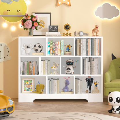 Book Shelf Set of 2, 10 Cubes Storage Organizer, 3-Tier Open Bookshelf Wooden Bookcase, Freestanding White Bookshelf Cube Shelf for Living Room