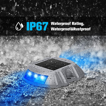 VOLISUN Solar Deck Lights, 8-Pack Led IP67 Waterproof Outdoor Warning Step Lights for Driveway, Sidewalk, Garden Pathway, Yard (Blue)