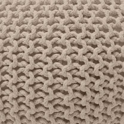 Ornavo Home Pouf Ottoman Foot Rest - 100% Cotton Pouffe - Hand Knitted Cable Braid Cord - Boho Round Stuffed Ottoman for Living Room, Bedroom - Beige