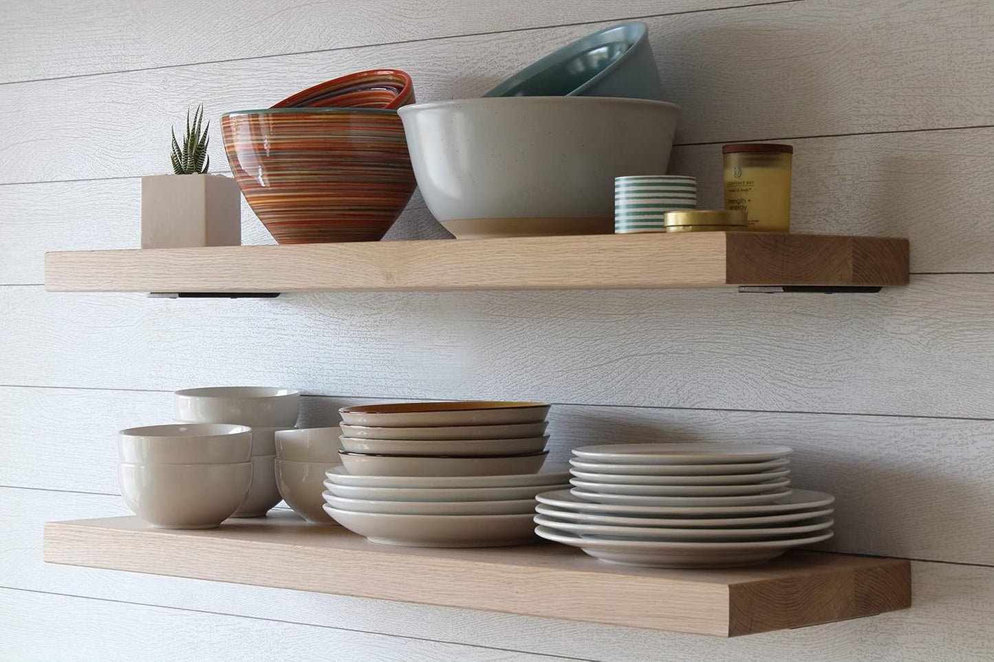 Urban Legacy Unfinished White Oak Deep Floating Shelves | Easy to Install Accent Modern Floating Shelves with Floating Shelf Brackets| Set of 2 (24" x 11" x 2")