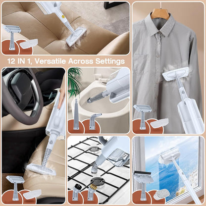 ScrubWiz Steam Mop Cleaner with Detachable Handheld Steamer, 10-in-1 Multi Accessories, Washable Microfiber Pads, 350ml and 2 Adjustable Level for Cleaning Floor, Carpet, Tile, and Grout, Light White