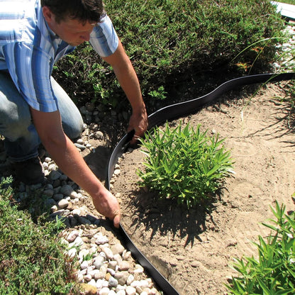 Greaner Landscape Edging Kit, Durable Plastic Garden Border Edging with 130 PCS Spikes, No Dig Edging for Landscaping, Flexible Lawn Edging for Garden, Flower Beds, Lawn, Yard, Pathway(Black, 66FT)