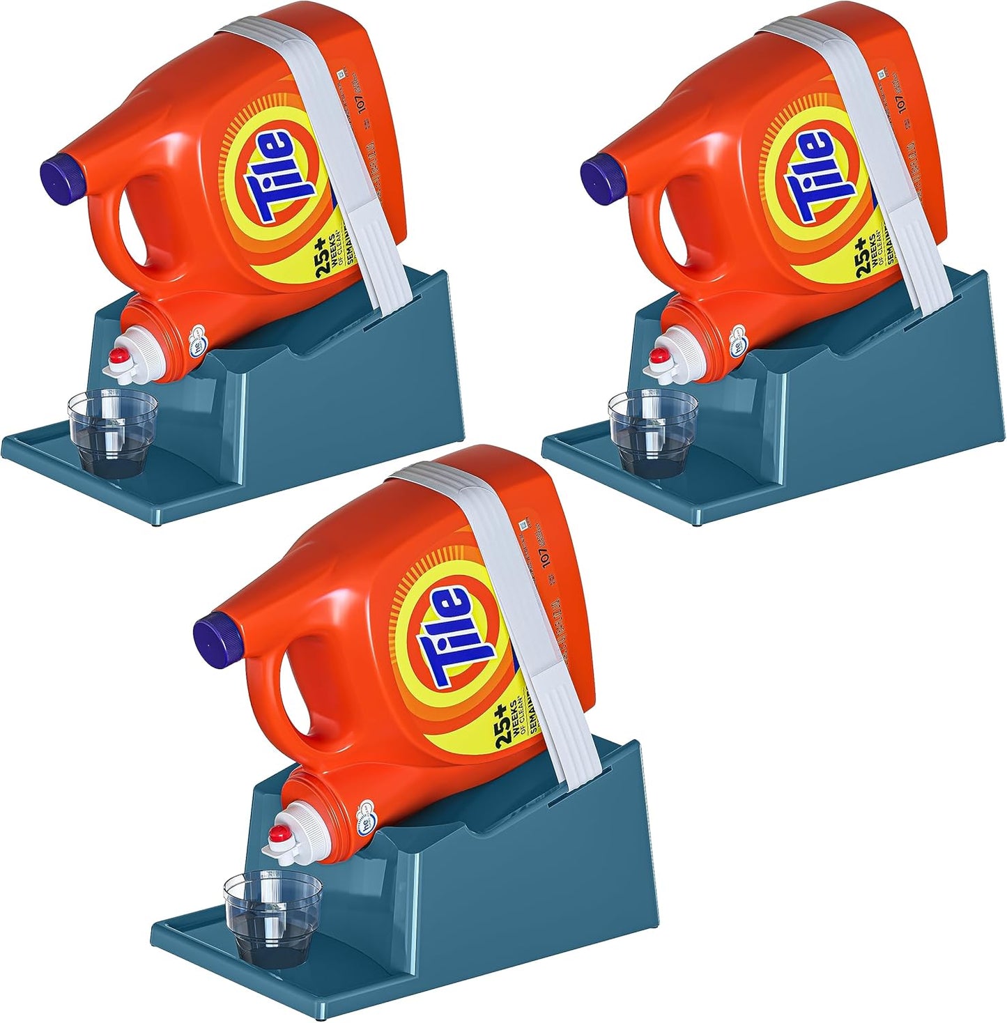 TidyFriend Laundry Detergent Holder Stand with Drip Tray, 3 Pack Laundry Soap Holder with Non-Slip Rubber Feet for Washing Space Organization, Angled Downward Slope for Easy Pouring (Slate Grey)