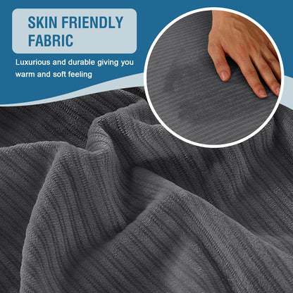 H.VERSAILTEX Velvet Stretch Couch Cushion Cover Plush Cushion Slipcover for Chair Loveseat Sofa Cushion Furniture Protector Seat Cushion Sofa Cover (2 Piece Medium Sofa Cushion Covers, Grey Striped)