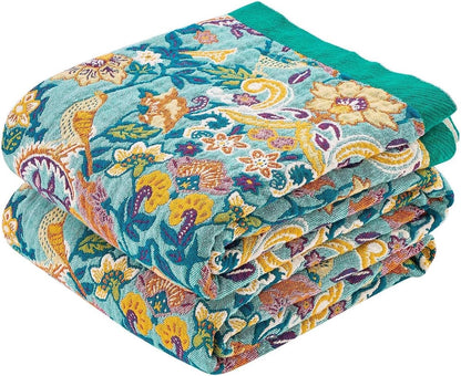 Boho Blanket Throw Quilt, 100% Cotton Soft Light Weight Throw Blankets for Summer, 90"x98" Farmhouse Flower Decorative Blankets, All Season Rustic Reversible Bohemian Throw Quilt