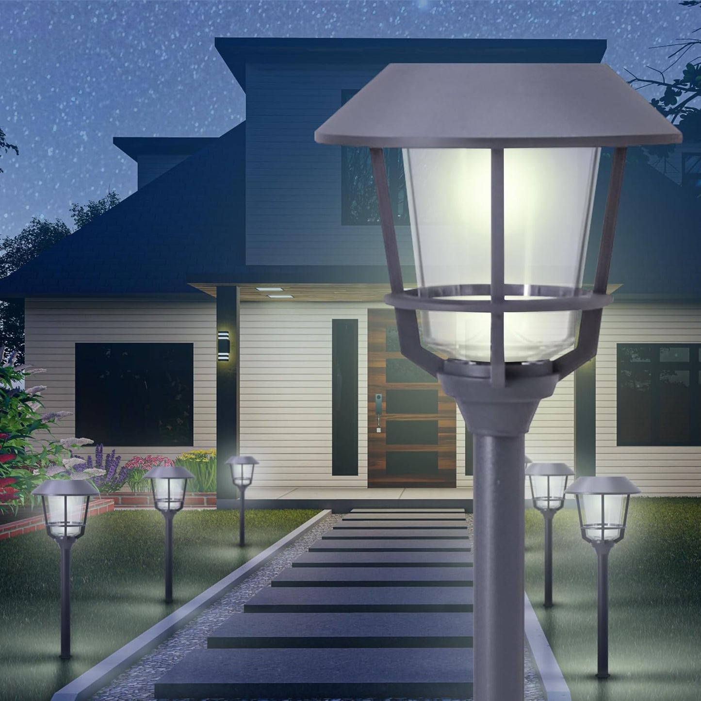 Solar LED Path Lights 4 Pack – 12 Lumens, Warm White, Weathered Zinc, Stainless Steel, Solar Powered, Weather-Resistant Outdoor Lighting for Walkway, Garden, Patio, Sidewalk