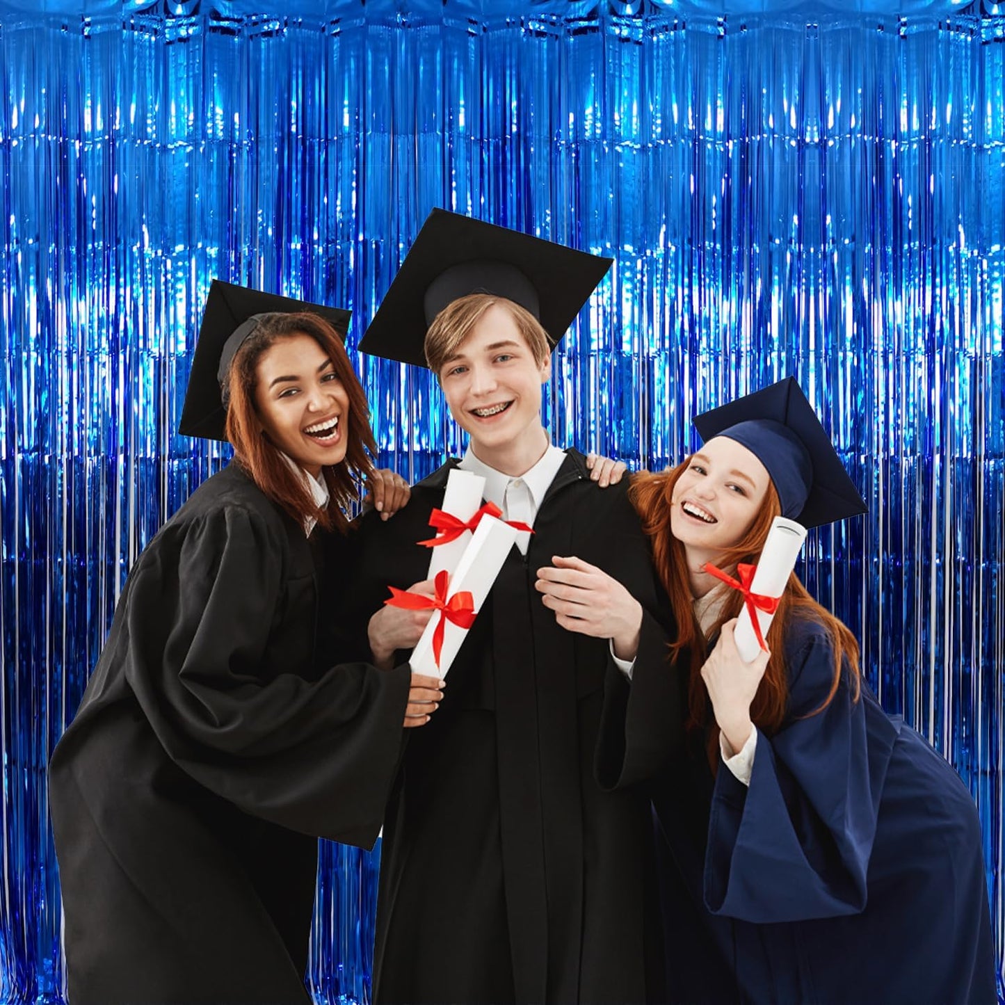 GOER 3.2 ft x 9.8 ft Metallic Tinsel Foil Fringe Curtains Party Photo Backdrop Party Streamers for Birthday,Graduation,New Year Eve Decorations Wedding Decor (Navy Blue,1 Pack)