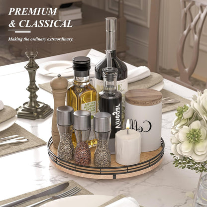 12" Lazy Susan Oak Wood Turntable Organizer for Cabinet, Farmhouse Round Wooden Lazy Susan Organization and Storage for Dining Table, Pantry, Kitchen, Bathroom, Countertop, Cupboard, Home Decor