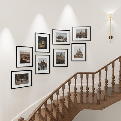 Vittanly 16x24 Picture Frames Set of 9, Shatter Resistant Plexiglass, Display 12x18 Pictures with Mat or 16x24 without Mat, Photo Frames for Wall or Tabletop, PVC Frame, Black