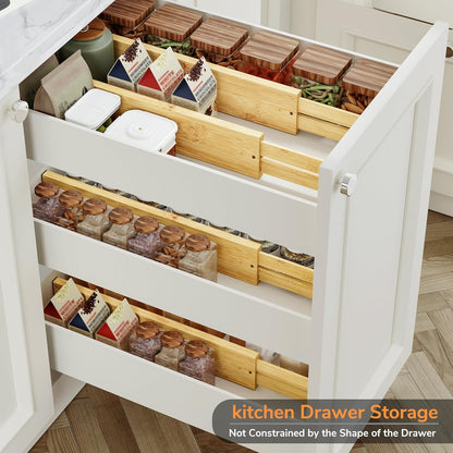 BAMEOS 3" H Bamboo Drawer Dividers - Adjustable Expandable Drawer Organizer - Kitchen, Bathroom, Bedroom & Office, 4-pack