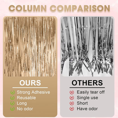3 Pack 3.3x8.2 Feet Champagne Foil Fringe Backdrop Curtains, Tinsel Streamers Birthday Party Decorations, Fringe Backdrop for Graduation, Baby Shower, Gender Reveal, Disco Party