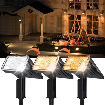 Solar Powered Spotlights Outdoor 1 Pack,IP67 Waterproof Wall&Ground Solar Lights Outside,3 Colors+3 Modes,Dusk to Dawn Flood Lights for Driveway/Garden/Pathway/Tree/Patio/Yard Decor Landscape Lighting