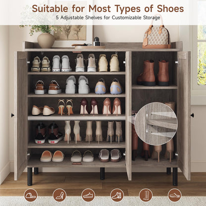 ComfyCorner Shoe Cabinet with 3 Doors, Shoe Rack for Entryway, Washed Gray