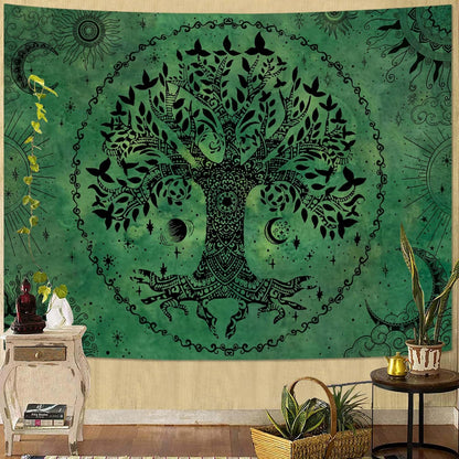 Lunerfex Tree of Life Mandala Tapestry Boho Tapestry for Bedroom Green Tapestries Wall Hanging Living Room Wall Art and Home Decor 70x90