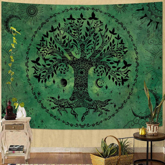 Lunerfex Tree of Life Mandala Tapestry Boho Tapestry for Bedroom Green Tapestries Wall Hanging Living Room Wall Art and Home Decor 70x90