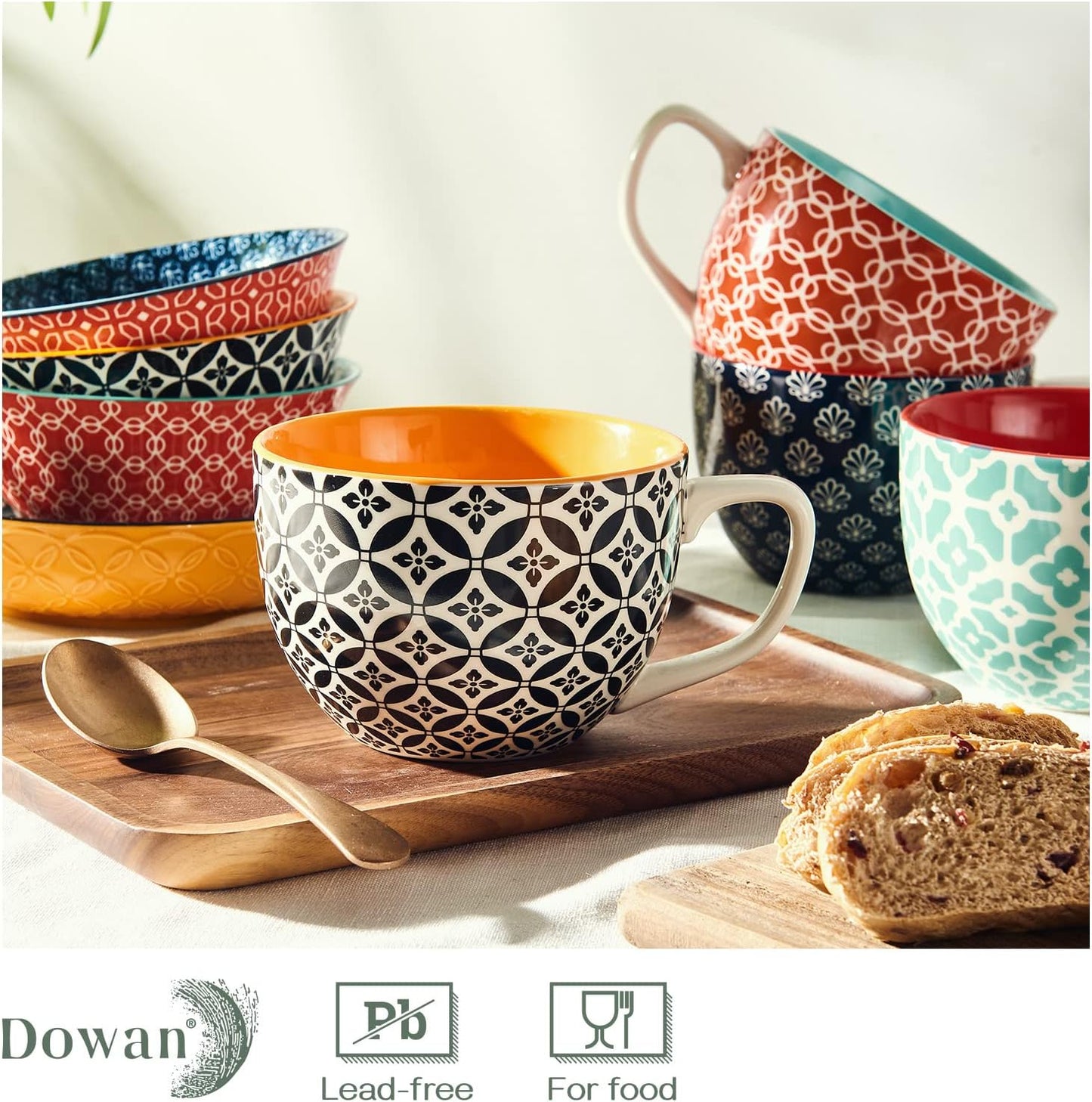 DOWAN Coffee Mugs Set of 4, 24 oz Large Coffee Mugs, Jumbo Soup Mugs With Handles, Ceramic Coffee Cups for Coffee Cereal Latte for Men Women, Housewarming Wedding Gift, Vibrant Colors