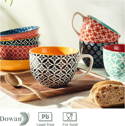 DOWAN Coffee Mugs Set of 4, 24 oz Large Coffee Mugs, Jumbo Soup Mugs With Handles, Ceramic Coffee Cups for Coffee Cereal Latte for Men Women, Housewarming Wedding Gift, Vibrant Colors