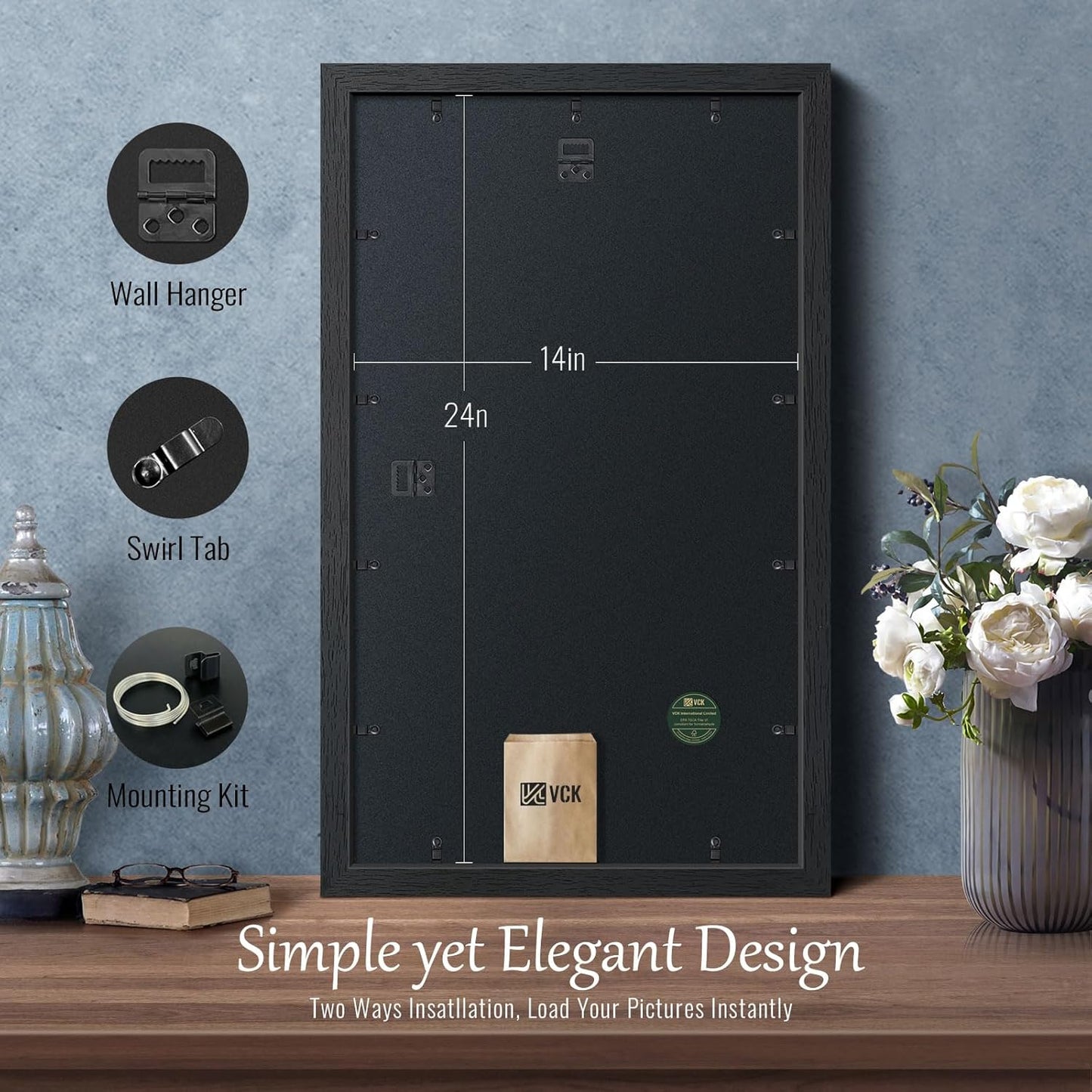 VCK 14x24 Picture Frame Set of 3, Black Solid Wood Poster Frames, Textured Exclusive Wall Gallery Frame