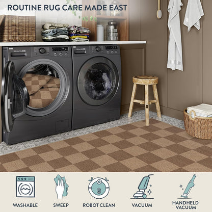 Lahome Checkered Easy Jute Kitchen Runner, 2x8 Washable Indoor Outdoor Runner Rug, Checkerboard Non Slip Non Shedding Neutral Carpet for Hallway Entryway Foyer