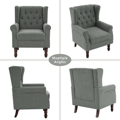 Lumibee High Back Accent Chair,Upholstered Wingback Armchair with Solid Wood Legs for Small Spaces,Comfy Single Sofa Chair for Living Room,Bedroom,Office-Gray
