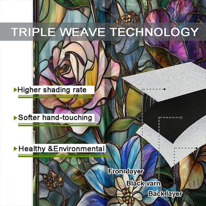 Stained Glass Curtains,Retro Colored Glass Flowers Art Home Decor Drapes for Bedroom Living Room Kitchen Window Treatment 2 Panels Set Total Size 63" W X 63" L Inch