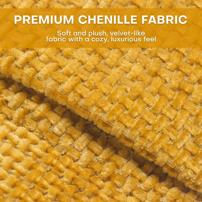 Chenille Fabric Accent Chairs Set of 2, Upholstered Armchair with Solid Wood Legs, Modern Living Room Accent Chair, Comfy Single Sofa Reading Club Chair for Bedroom Reception Lounge, Yellow