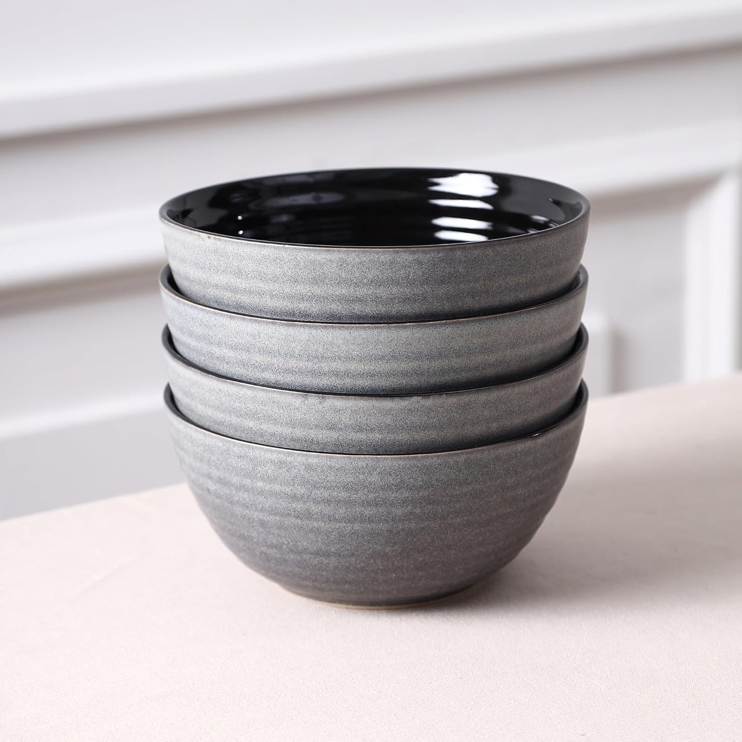 Stone Lain Dua 4-Piece Bowl Set Stoneware, Black