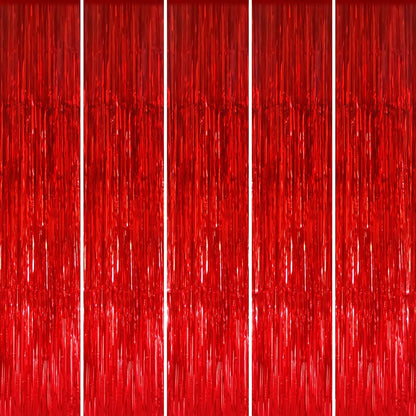 GOER 3.2 ft x 8.2 ft Metallic Tinsel Foil Fringe Curtains Party Photo Backdrop Party Streamers for Birthday,Graduation,New Year Eve Decorations Wedding Decor (5 Packs,Red)