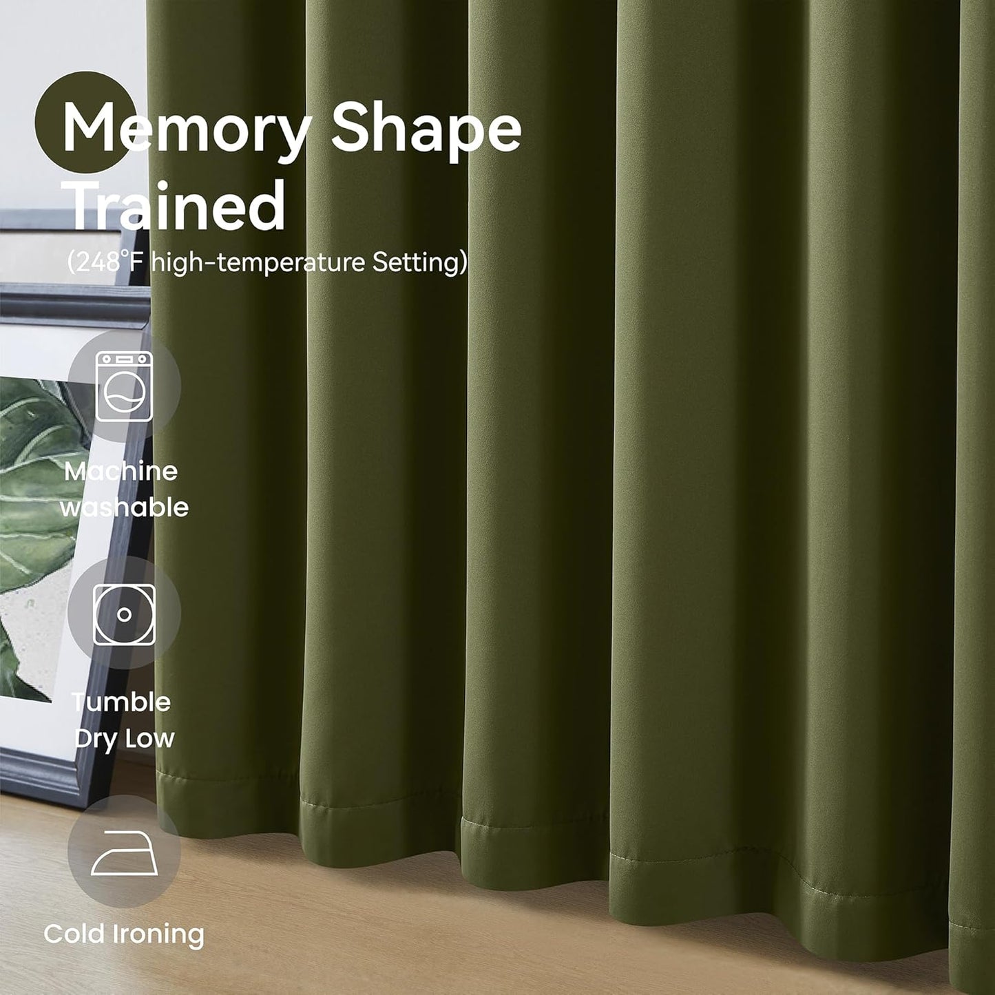 KangBang Olive Green Pinch Pleated Blackout Curtains 108 Inches Long for Hall Windows, Energy Saving Light Blocking Soft & Vertical Window Panels Ceiling to Floor for Villa 2 Panels, 40Wx108L