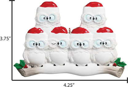 3D Owl Family of 6 Ornament 2025 Personalized Family Christmas Ornaments 2025 | White Holiday Keepsake Woodland Owls Personalized Tree Ornaments for Grandchildren, Siblings & Grandkids of Six Ornament
