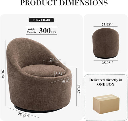 COLAMY Swivel Accent Chair, 360° Swivel Chair with Hidden Storage, Modern Small Barrel Swivel Armchair for Living Room/Bedroom, Brown