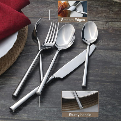 Alata Potter 65-Piece Forged Silverware Set, Service for 12 ??Premium Stainless Steel Flatware Set, Modern Design with Satin Finish, Ideal for Home, Kitchen, Party, Camping