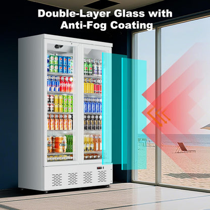 30.5 Cu.ft. Commercial Refrigerators 2 Glass Door Commercial Beverage Refrigerators Upright Display Cooler with Soft LED Light and 10 Adjustable Shelves for Restaurant Grocery Stores Home